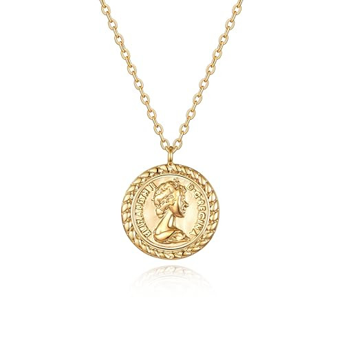 VACRONA Coin Necklace for Women 18k Gold Plated Vintage Coin Round Pendant Necklace Gold Circle Disk Medal Textured Medallion Protection Dainty Jewelry Gift for Her | Amazon (US)