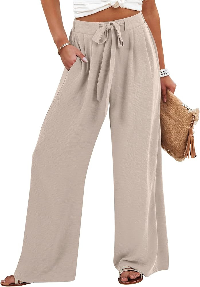 Caracilia Wide Leg Palazzo Pants for Women Summer High Waist Flowy Loose Casual Lounge Trousers B... | Amazon (US)