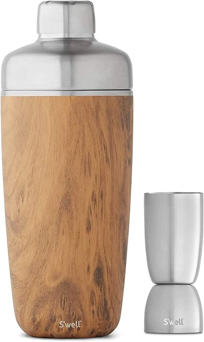S'well Stainless Steel Shaker Set with Jigger Carafe - 18 Fl Oz - Teakwood - Triple-Layered Vacuu... | Amazon (US)