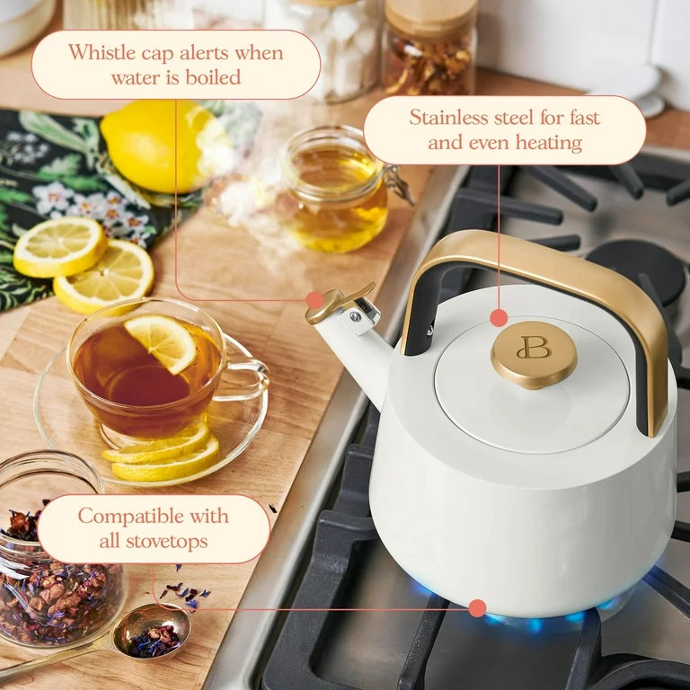Beautiful 1.8L Ceramic Non-Stick Stovetop Tea Kettle, White Icing by Drew Barrymore | Walmart (US)