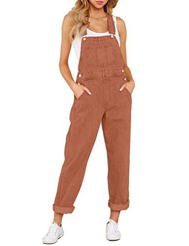 LookbookStore Women Overalls Casual Stretch Denim Bib Overalls Pants Denim Jeans Jumpsuits Brown Size X-Small | Amazon (US)