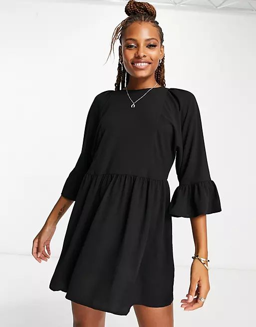 ASOS DESIGN batwing sleeve smock mini dress in black | ASOS (Global)