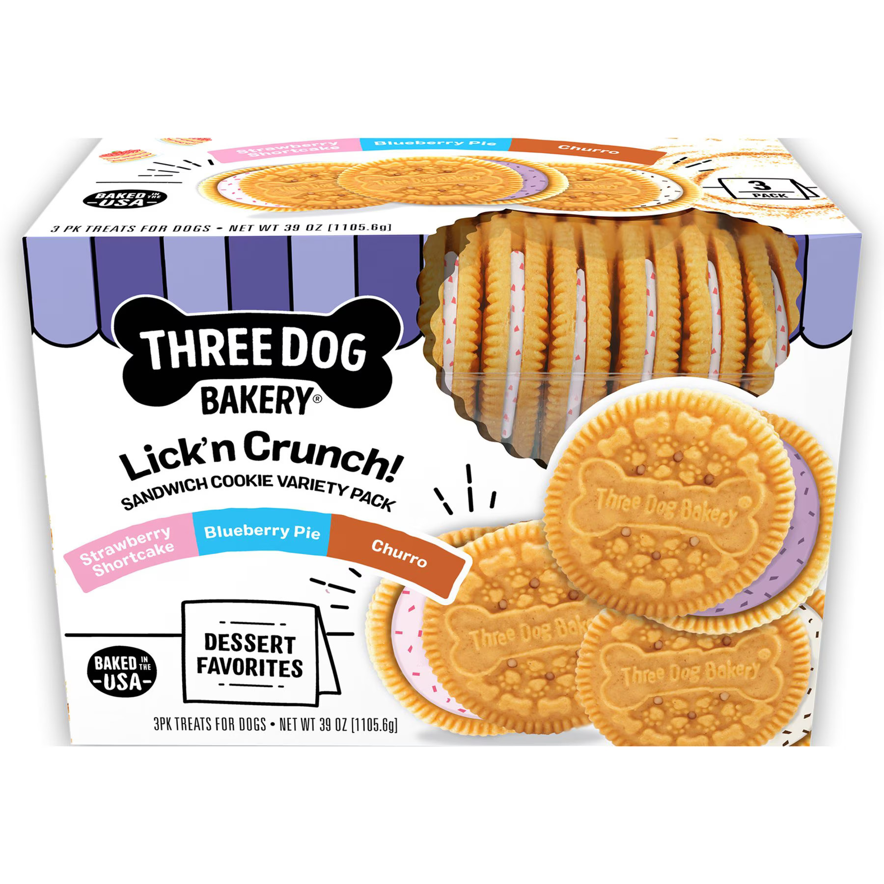 Three Dog Bakery Lick’n Crunch Dessert Favorites Variety Pack Crunchy Dog Treats, 39-oz pack | Chewy