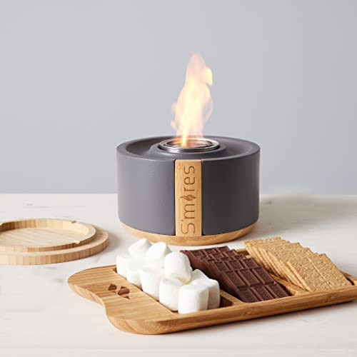 TerraFlame Portable Indoor and Outdoor Smoke Free Clean Burning Gel Fuel S'mores Roaster Tabletop Gift Set with Bamboo Tray - Gray | Amazon (US)