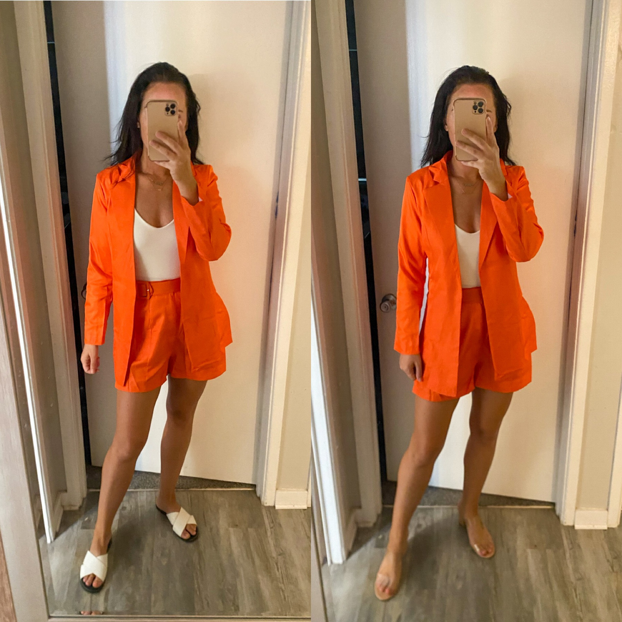 Orange blazer hotsell and shorts