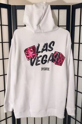 NWT VICTORIA'S SECRET PINK LAS VEGAS BLING SEQUIN LACE UP PULLOVER TERRY HOODIE | eBay | eBay US