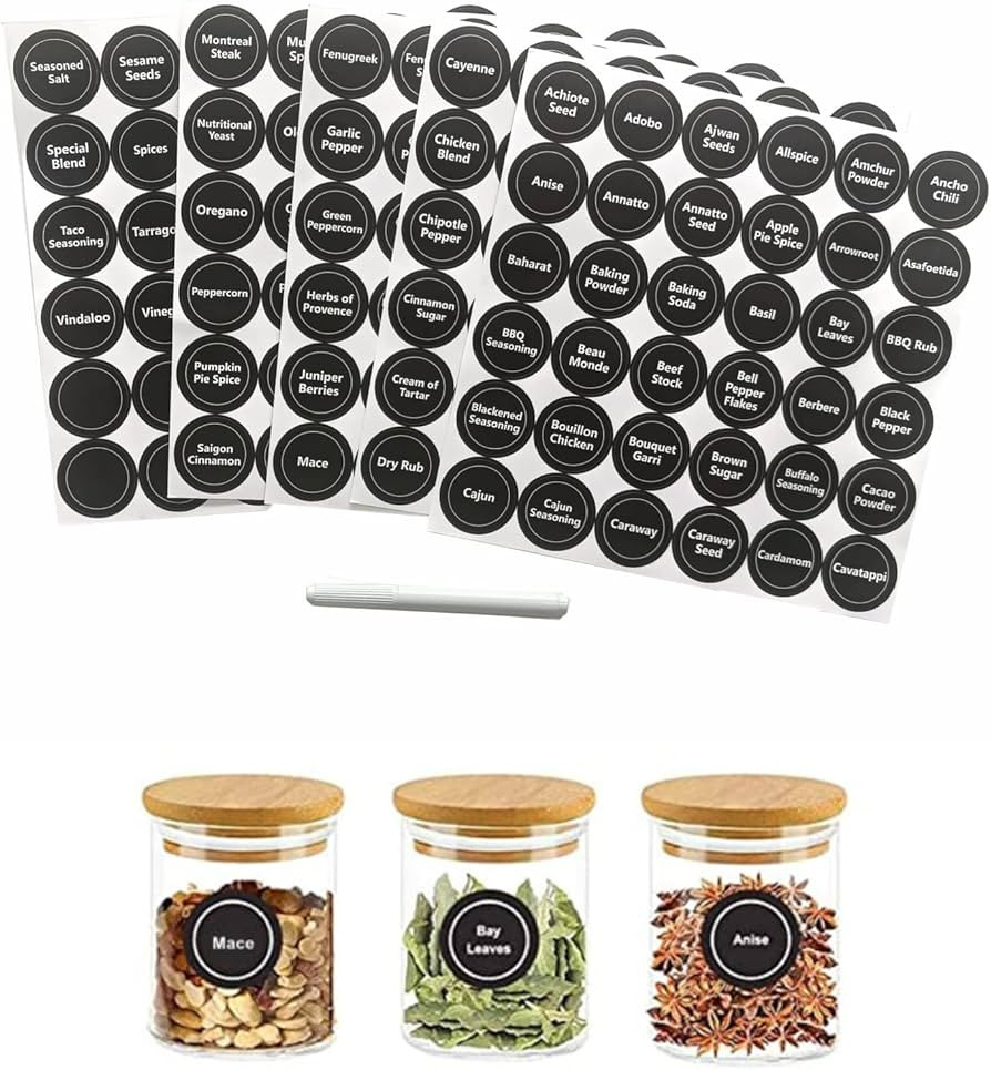 180 Spice Jar Labels - Chalkboard Stickers, Preprinted and Blank - Round and Erasable for Spice C... | Amazon (US)