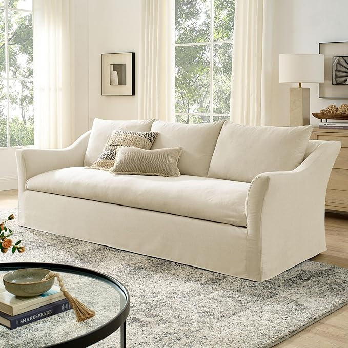 Modway Somerset 92-Inch Modern Linen Blend Fabric Sofa in Linen – Deep Seat Bench Cushion Couch... | Amazon (US)