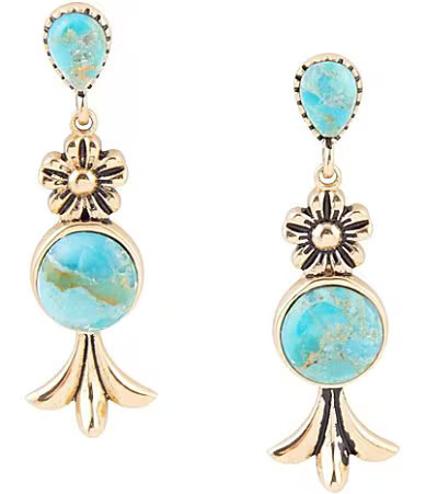 Barse Bronze Genuine Turquoise Squash Blossom Linear Earrings - Gold/Turquoise | Dillard's