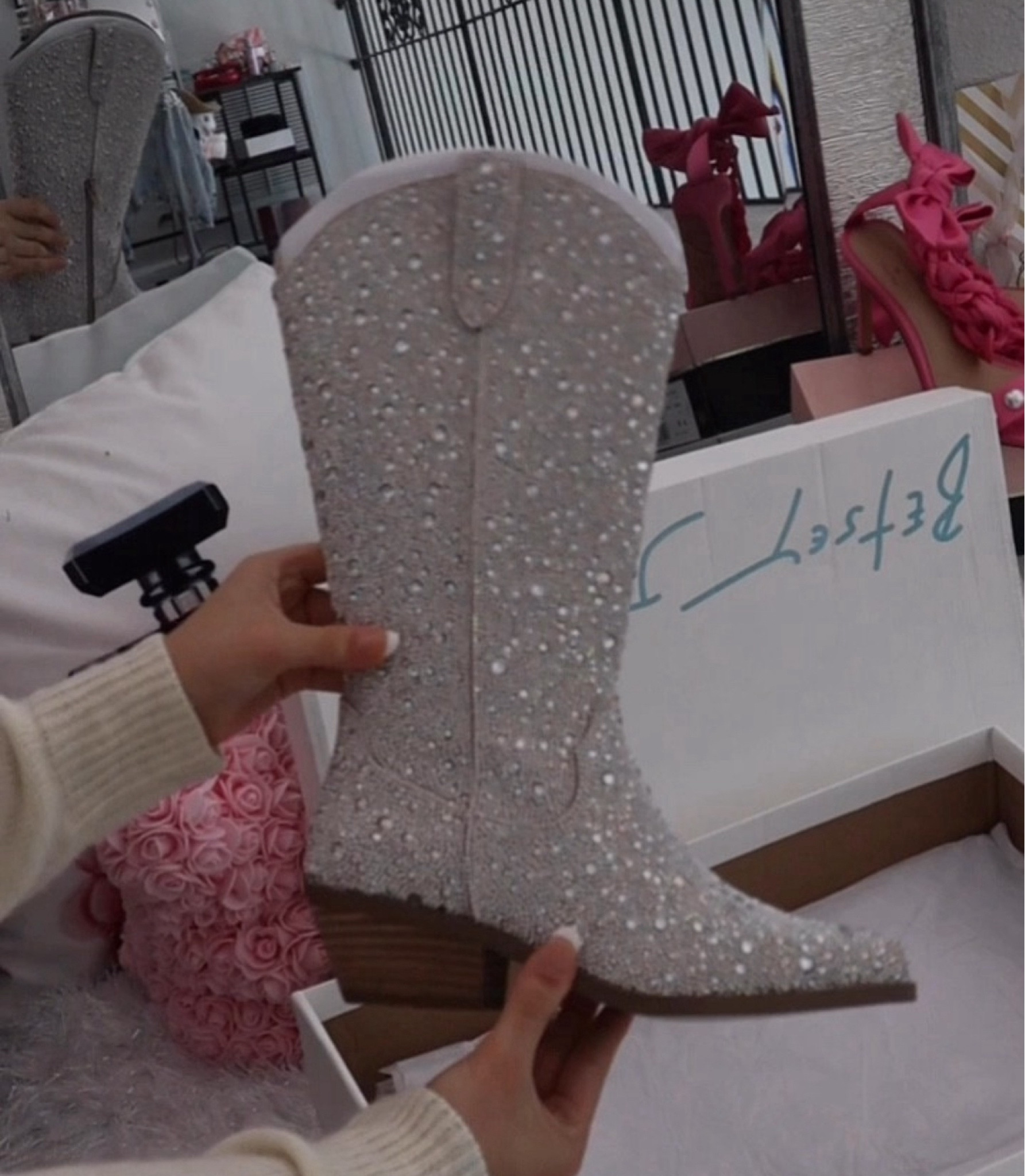 Best Seller: Rhinestone cowboy boots are definitely my kind of horsepower 🤍 just got in the mail and had to take them out for a ride! Obsessed with all the rhinestones, @betseyjohnson always does amazing work. Everything I’m wearing is linked for you girls to shop ✨ Xoxo, Lauren 

rhinestone cowboy boots, rhinestone boots, rhinestone western boots, booties, white skirt, linen button down shirt, rhinestone purse, rhinestone bag, western style, cowboy style, western chic outfit, dyson airwrap hairstyle, amazon fashion finds, amazon style, amazon fashions, betsey Johnson shoes, h&m finds 

Follow my shop @lovelyfancymeblog on the @shop.LTK app to shop this post and get my exclusive app-only content!

#liketkit #LTKFestival 
@shop.ltk #ltkparties #ltkitbag #ltkvideo #ltkshoecrush 