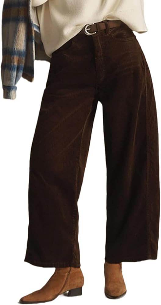 Kedera Mid Rise Barrel Jeans for Women Corduroy Wide Leg Denim Pants Baggy Boyfriend Jeans with P... | Amazon (US)