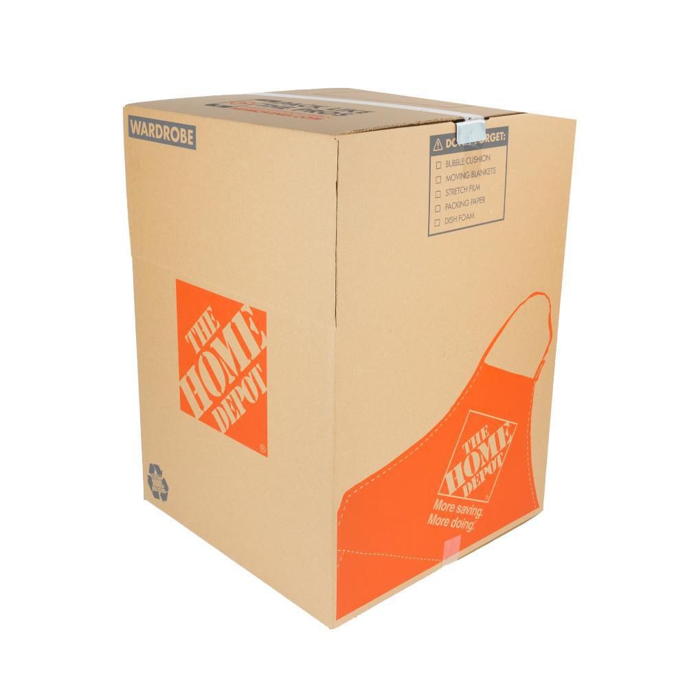 The Home Depot Wardrobe Moving Box with Metal Hanging Bar and Handles (24 in. L x 24 in. W x 34 in.  | The Home Depot