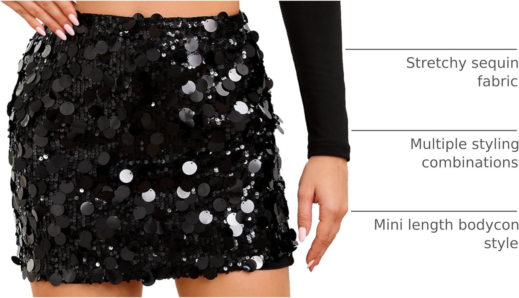 Sequin Skirt for Women Stretchy Bodycon Mini Skirts Sexy Sparkly Skirt Glitter Shiny Skirt Night ... | Amazon (US)