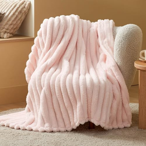 Bedsure Twin Blanket for Couch - Super Soft Cozy Blankets for Women, Cute Small Fleece Throws for Girls, Pink，60x80 Inches, Wider Striped Design | Amazon (US)