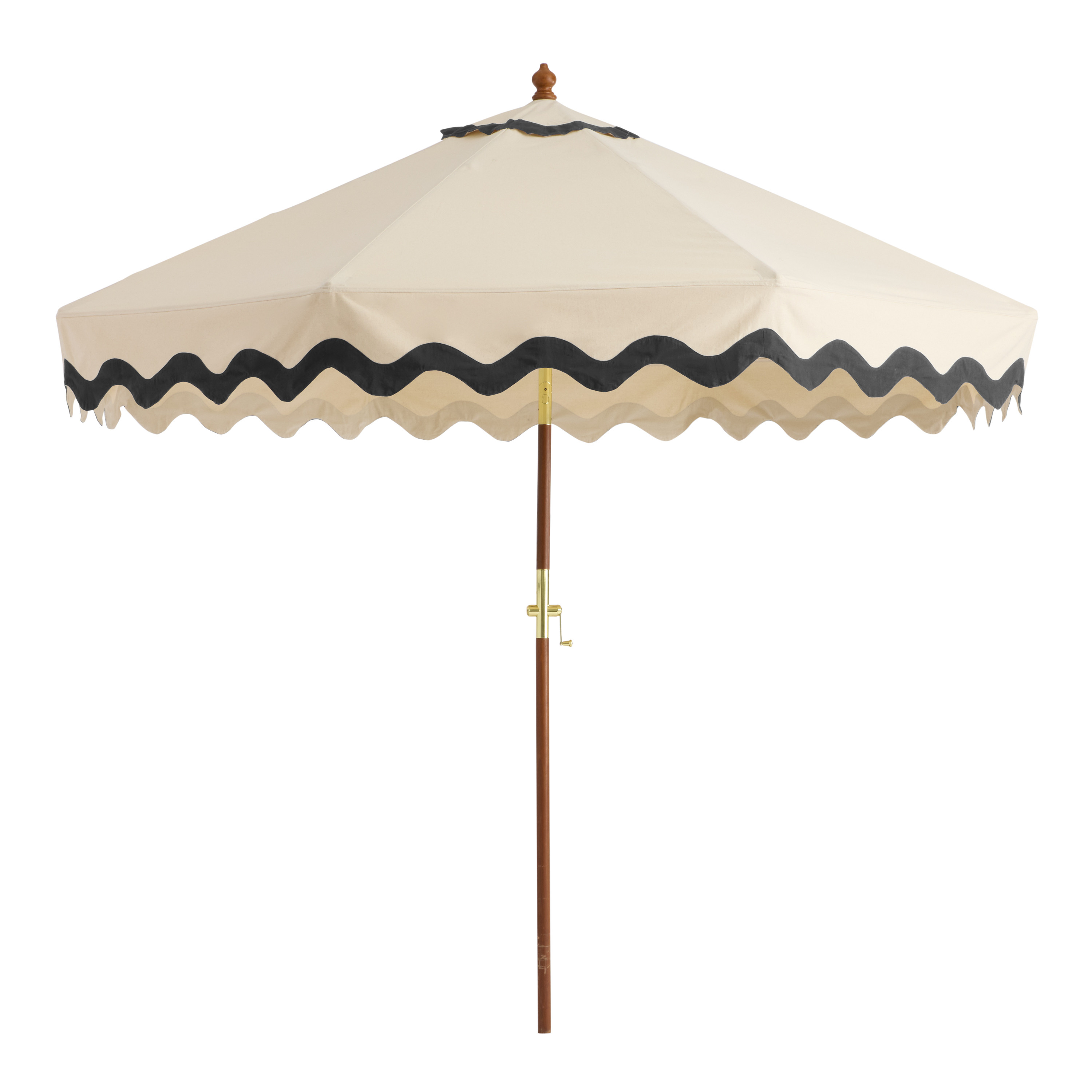 Natural Cotton Scalloped 9 Foot Crank Lift Tilting Patio Umbrella | World Market
