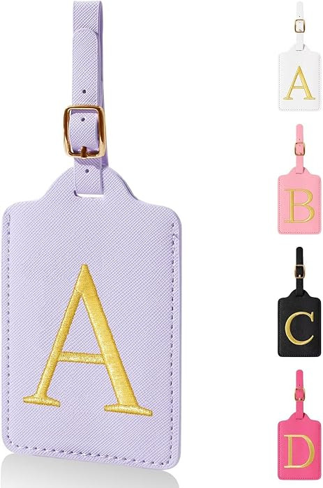 Personalized Initial Luggage Tags for Suitcases,Leather Letter Cute Luggage Tags with Privacy Nam... | Amazon (US)