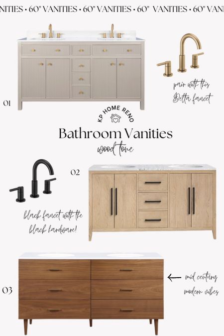 My picks for wood tone 60” wide vanities and coordinating faucets. 

#LTKHome