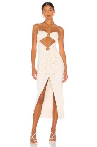 Camila Coelho Yasmeen Midi Dress in Beige from Revolve.com | Revolve Clothing (Global)