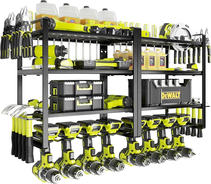 Power Tool Organizer, 8 Drill Holder Wall Mount, 4 Layers Garage Tool Organizers and Storage Rack... | Amazon (US)