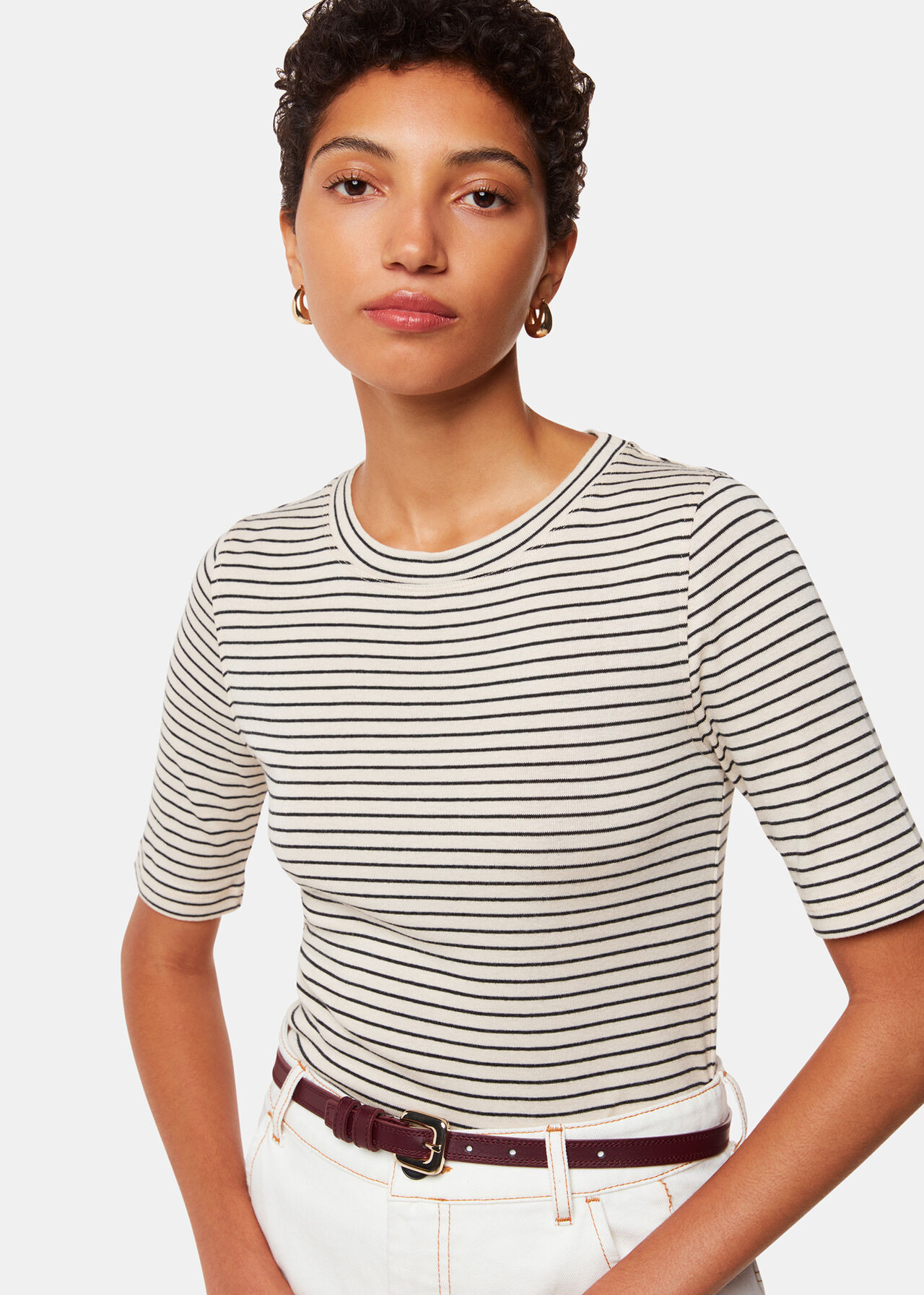Navy/Multi Slim Stripe T-Shirt | WHISTLES | Whistles UK | | Whistles