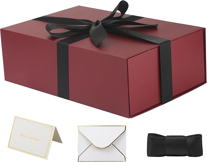 YINUOYOUJIA Large Burgundy Gift Boxes with Lid,14"x9"x4.5" Magnetic Gift Box with Ribbon,Cards an... | Amazon (US)