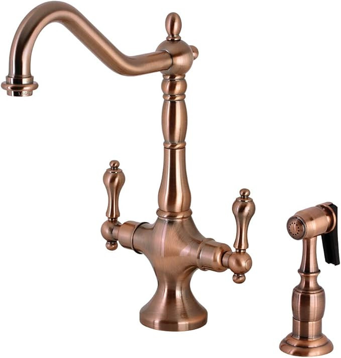 Kingston Brass KS177ALBSAC Heritage 2-Handle Kitchen Faucet with Brass Sprayer, Antique Copper | Amazon (US)