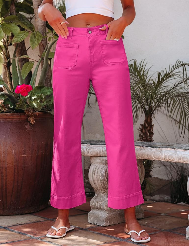 luvamia Wide Leg Jeans for Women Trendy High Waisted Flare Jeans Cropped Denim Pants Stretchy Bag... | Amazon (US)