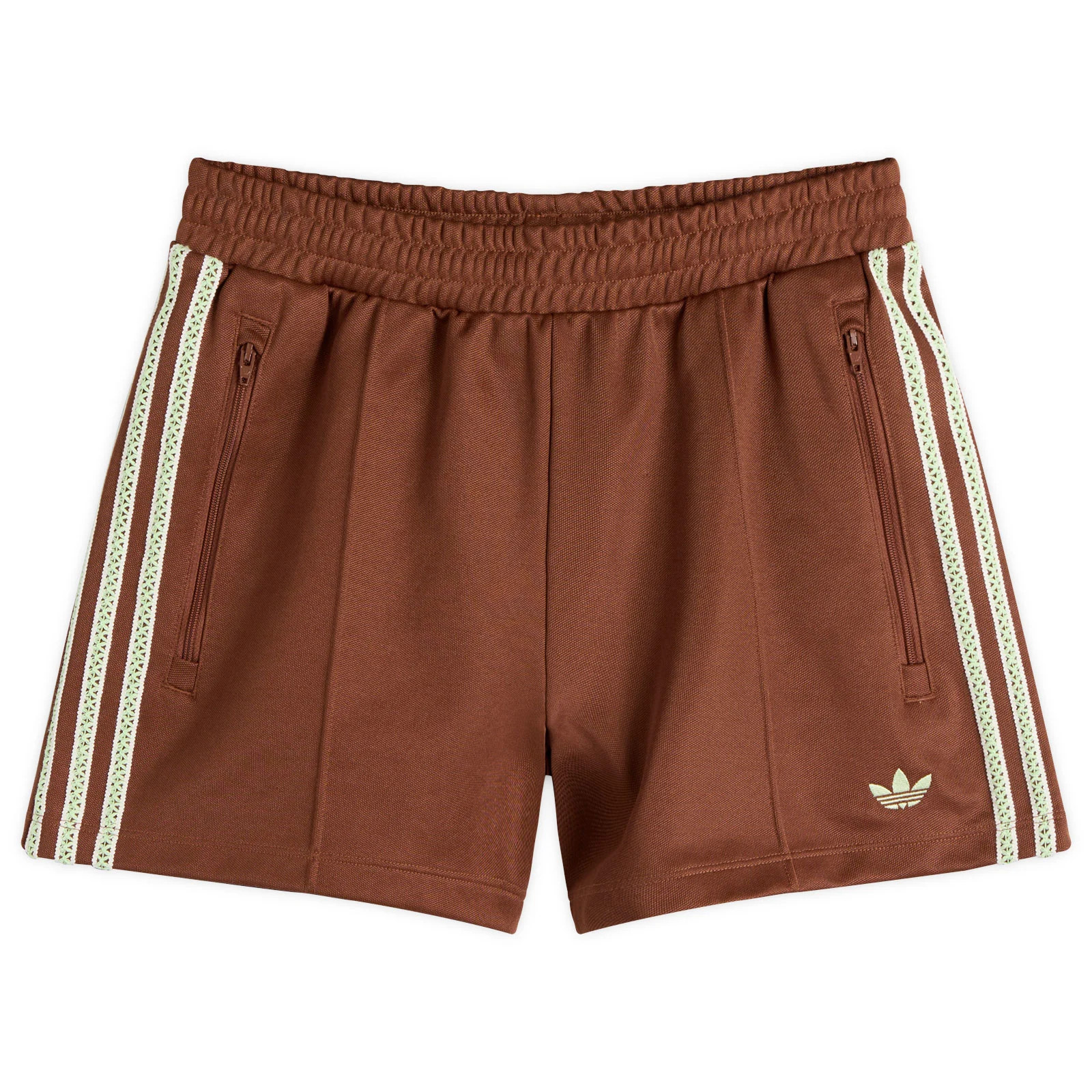 Adidas Women's Firebird Crochet Stripe Shorts in Preloved Brown, Size X-Small | END. Clothing
