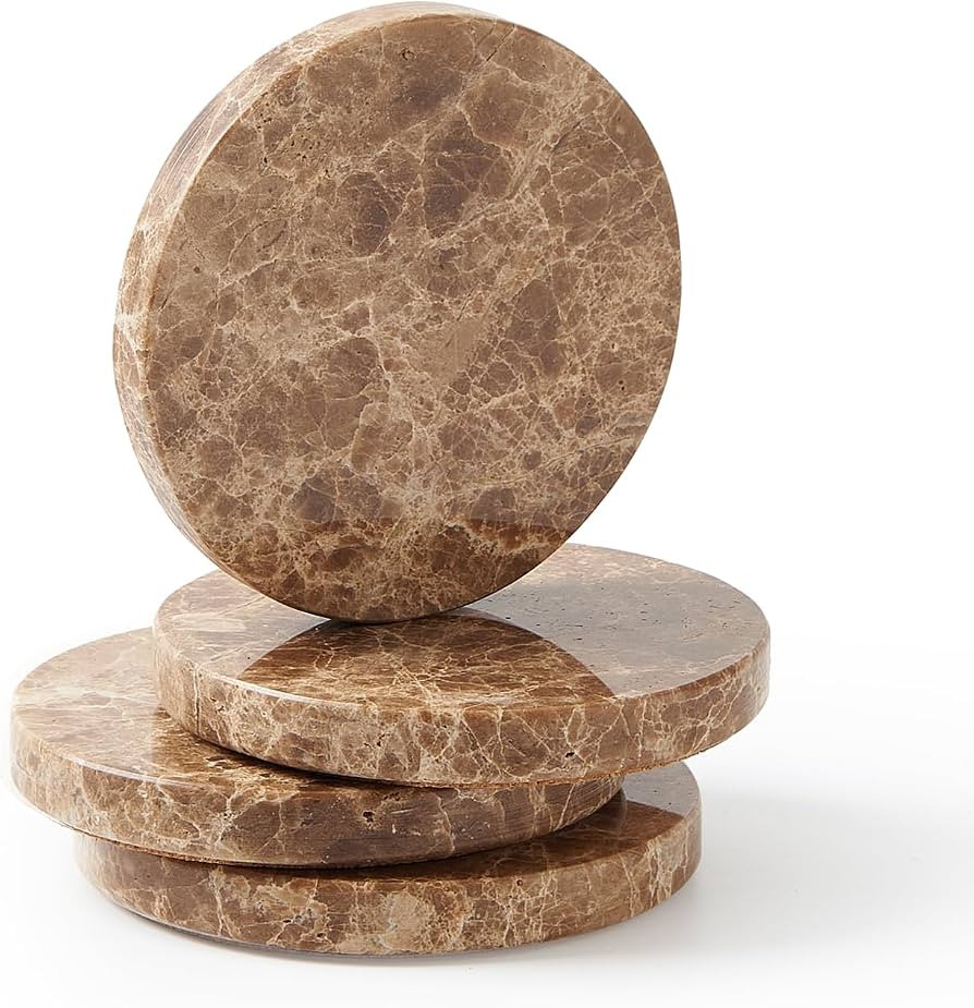 Natural Marble Coaster Set of 4.Round Drinks Coasters,Non-Ceramic/Non-Resin | Amazon (US)