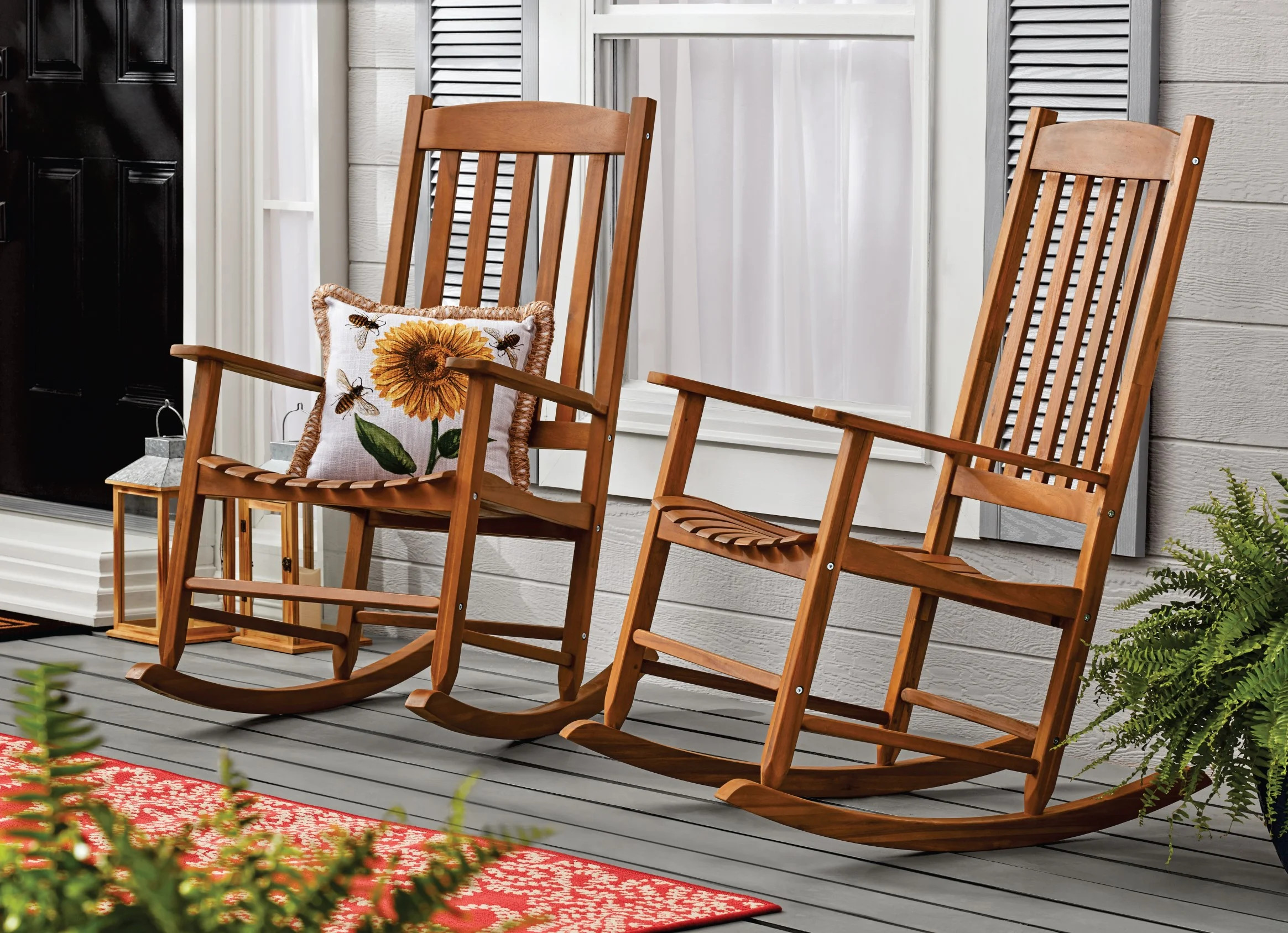 Mainstays Outdoor Wood Porch Rocking Chair, Natural Yellow Color, Weather Resistant Finish | Walmart (US)
