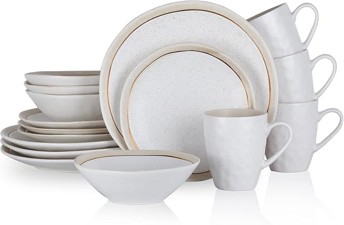 Stone Lain Clara 16-Piece Dinnerware Set Porcelain, White | Amazon (US)