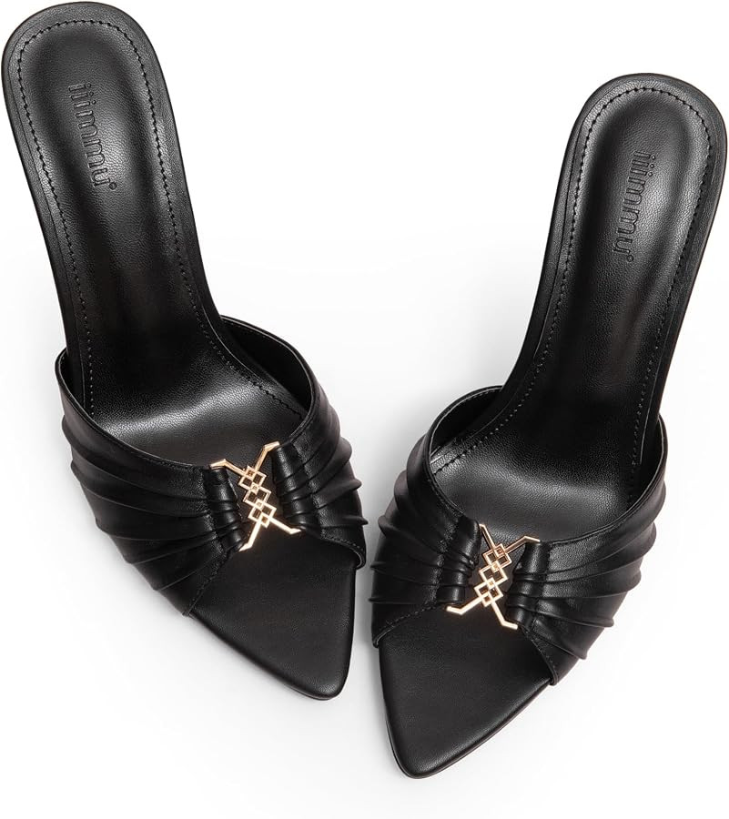 iiimmu 3.5 IN Stiletto Mules Heels with Gold Accents | Amazon (US)