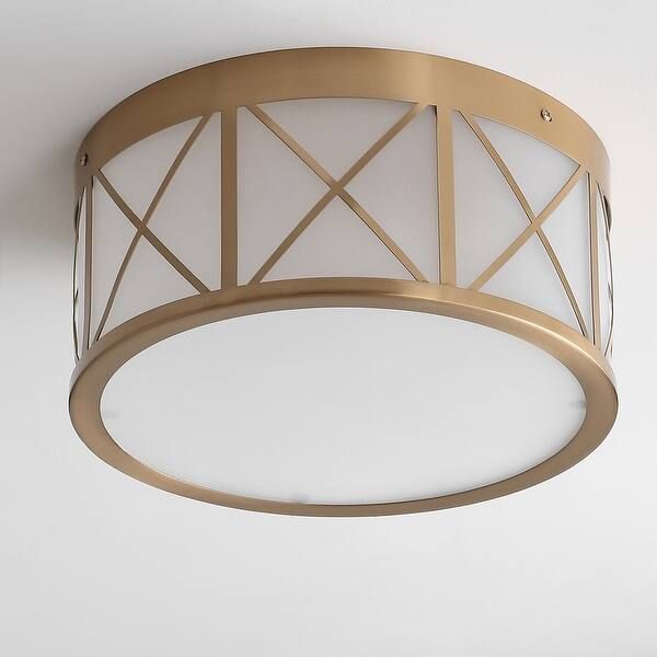 Cadence 13" Drum Metal/Glass Flush Mount, Brass Gold by JONATHAN Y | Bed Bath & Beyond