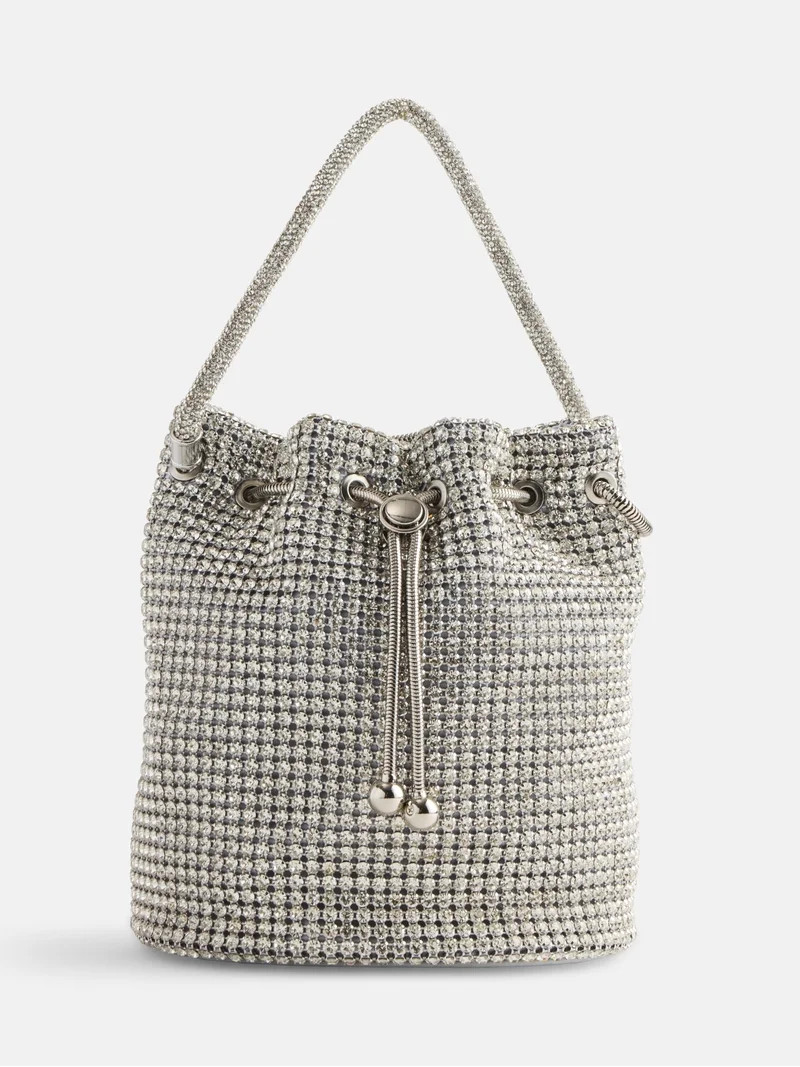 Scoop Women's Faux Rhinestone Bucket Bag, Silver Tone | Walmart (US)