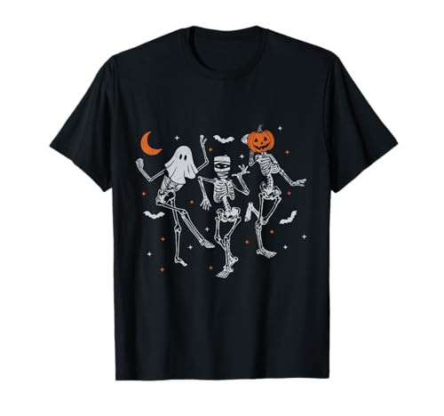 Dancing Skeleton Spooky Season, Pumpkin Face Retro Halloween T-Shirt | Amazon (US)