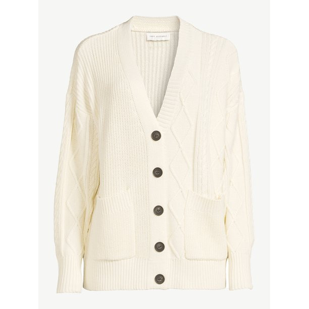 Free Assembly Women's Mix Stitch V-Neck Cardigan Sweater - Walmart.com | Walmart (US)