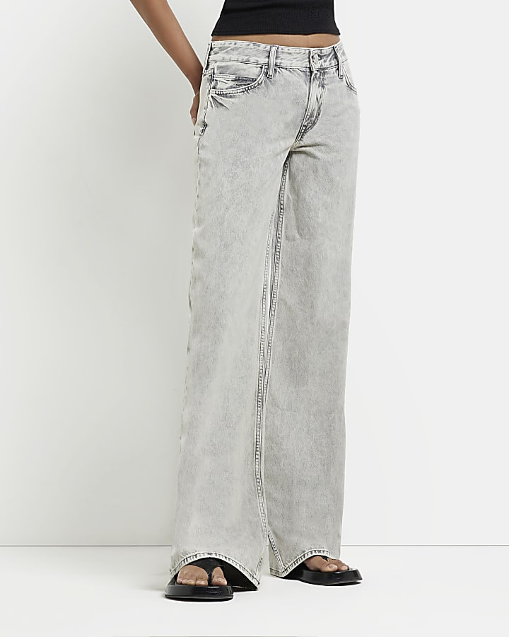 Grey low rise wide leg jeans | River Island (UK & IE)