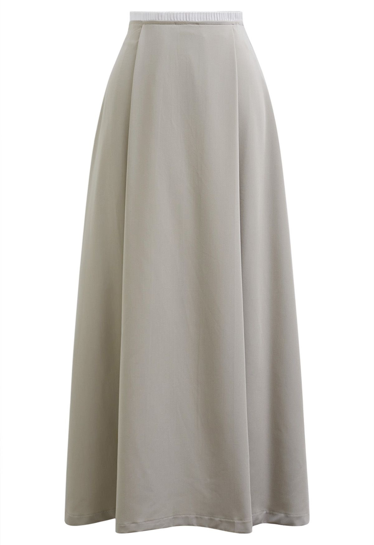 Contrast Pleat Waistband Maxi Skirt in Oatmeal | Chicwish