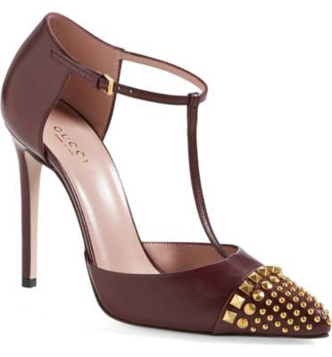 $750 Gucci Coline Studded T-Strap Pump Burgundy Leather Mary Jane 39 Shoe | eBay | eBay US