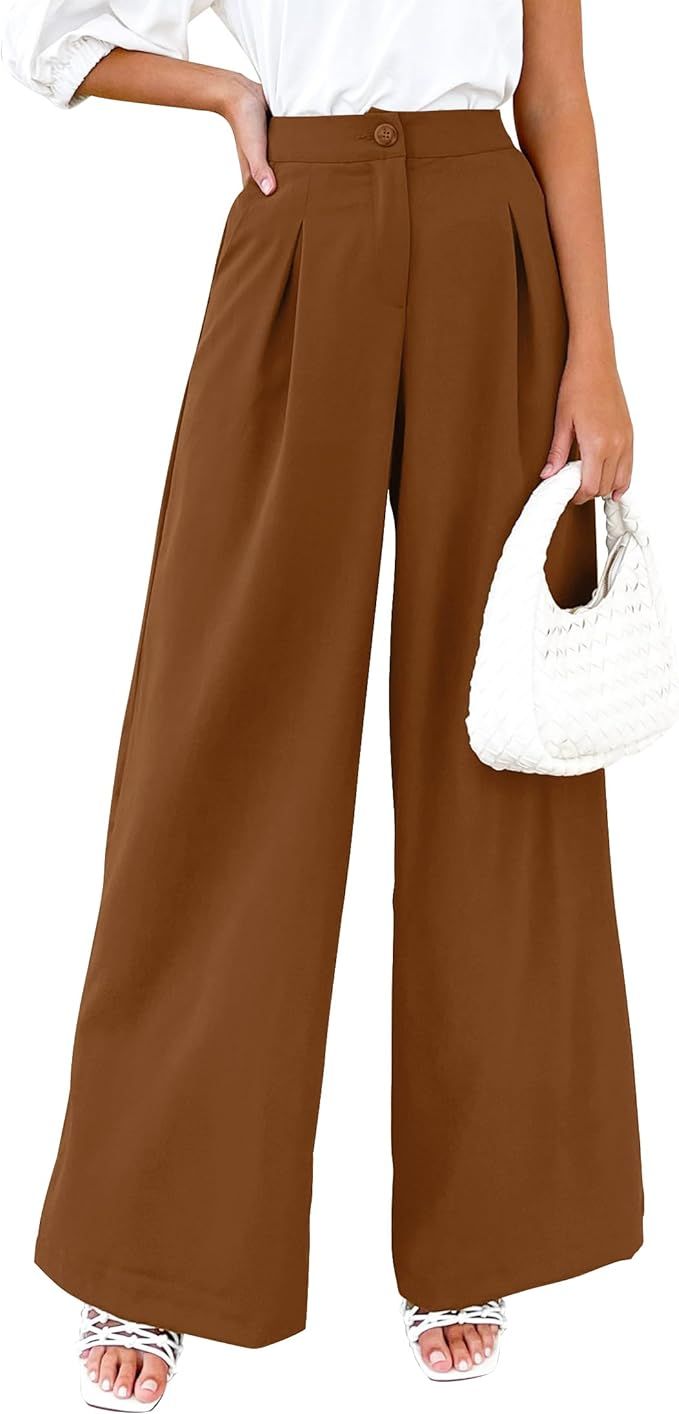 MIROL Women's Wide Leg Palazzo Pants Elastic High Waist Trousers Comfy Work Suit Pants with Pocke... | Amazon (US)