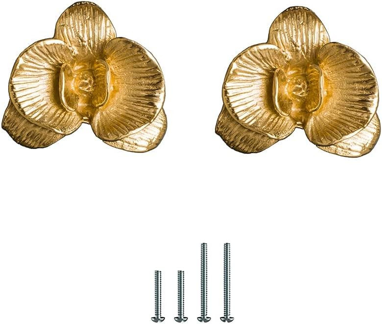 UniDes 2 Pack Gold Brass Flower Knobs for Cabinets and Drawers,Phalaenopsis Handles Orchid Knobs ... | Amazon (US)