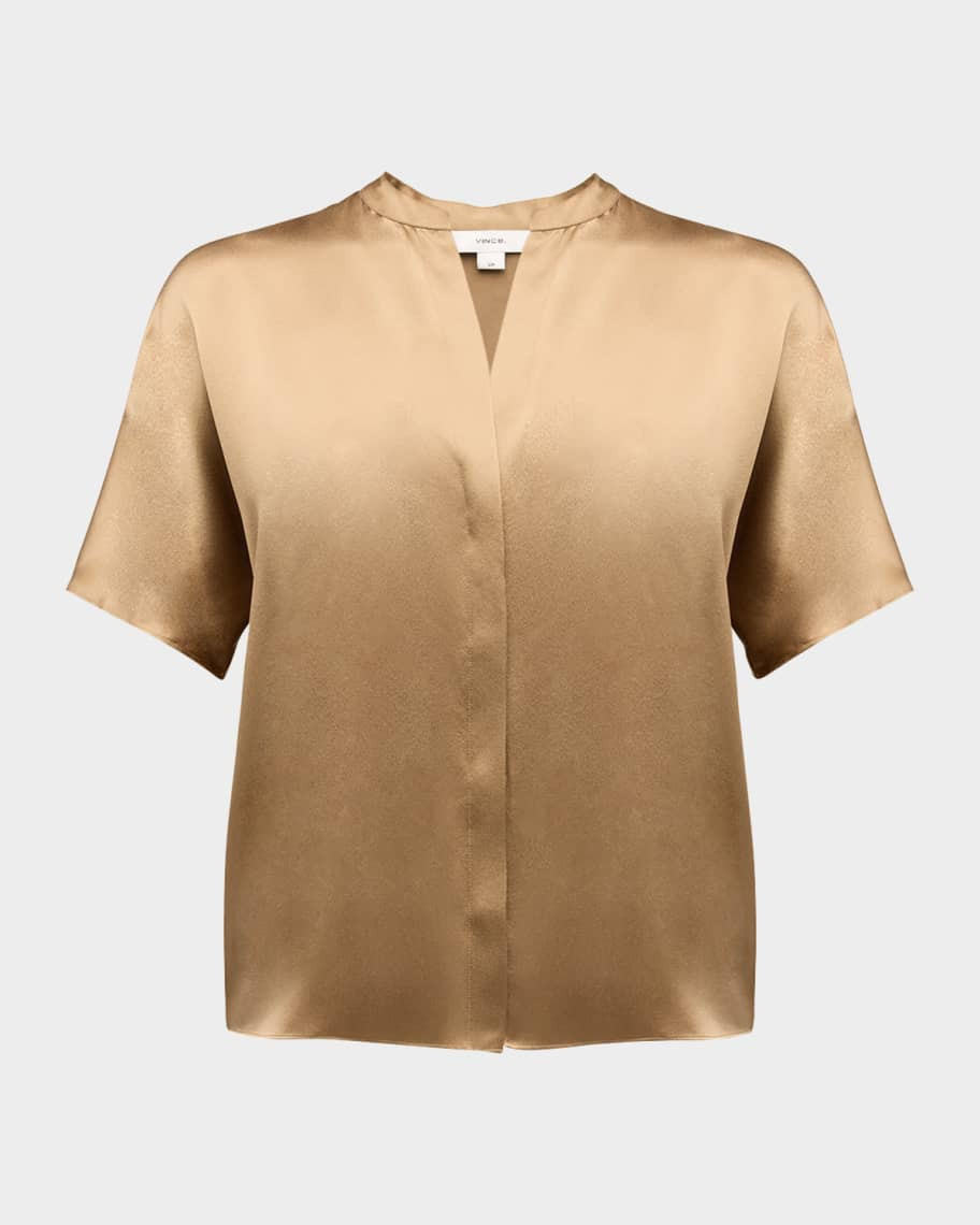 Vince Short-Sleeve Dolman Button-Front Silk Blouse | Neiman Marcus