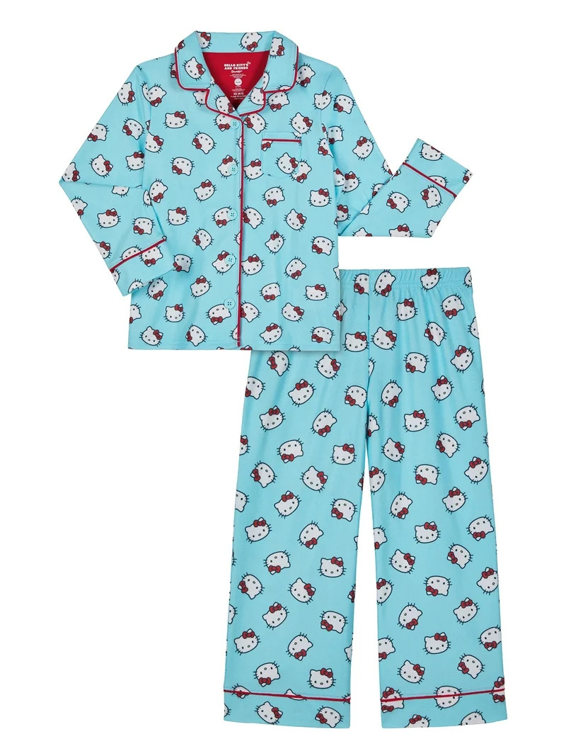 Hello Kitty Girls Notch Collar Top and Sleep Pants Pajama Set, 2-Piece, Sizes 4-16 | Walmart (US)