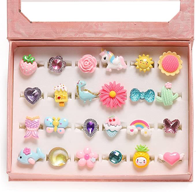 PinkSheep Little Girl Jewel Rings in Box, Adjustable, No Duplication, Girl Pretend Play and Dress... | Amazon (US)