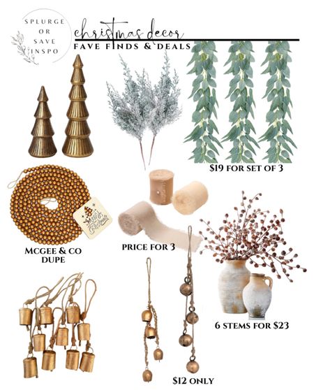 Christmas decor. Eucalyptus garland. Brass tree. Beaded garland. Pine cone stems. Christmas bells. Brass bells. Ribbon. Christmas ribbon. Greenery Christmas stems. 

#LTKHoliday #LTKhome #LTKSeasonal