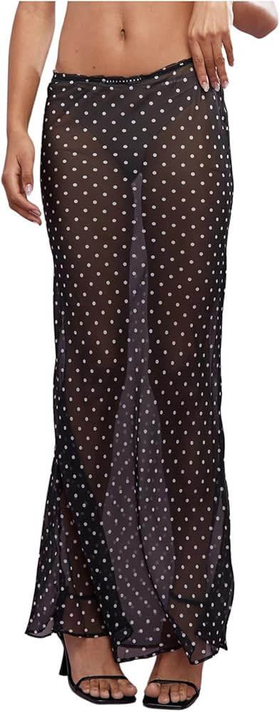 Verdusa Women's Polka Dots Mesh Sheer Skirt Low Waist Maxi Skirts | Amazon (US)