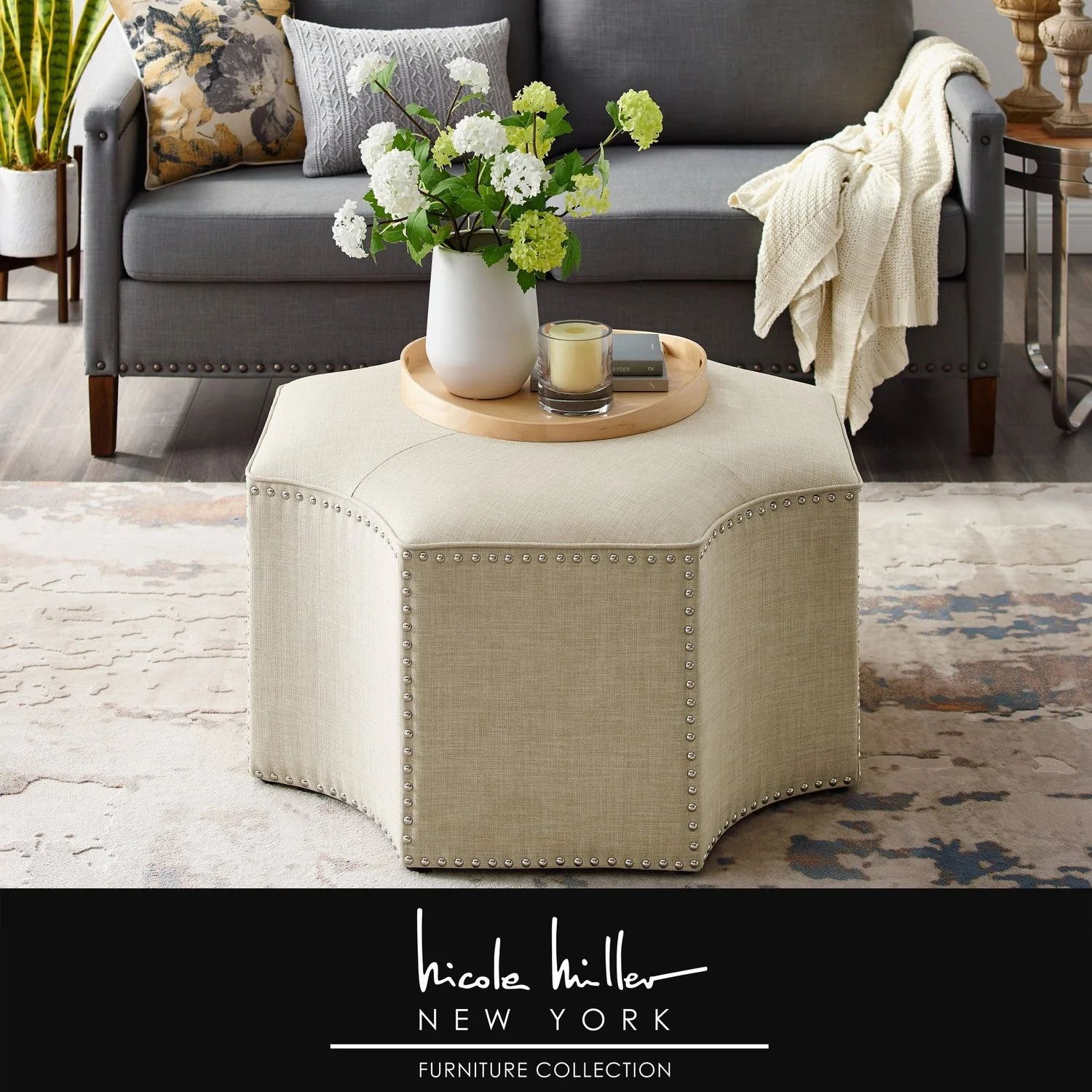 Fiorella Linen Cocktail Ottoman | Inspired Home