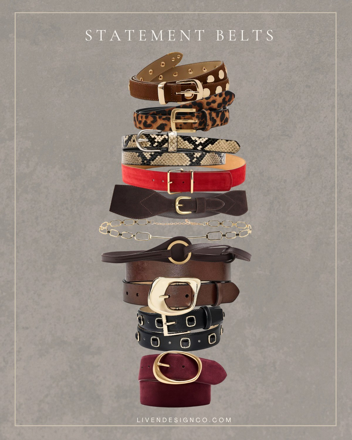 Statement belt. Red belt. Leather belt. Chain belt. Snakeskin belt. Leopard print belt 

#LTKSeasonal #LTKSaleAlert #LTKFindsUnder100