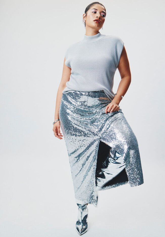 Sequin Shimmer Maxi Skirt With Slit | Eloquii