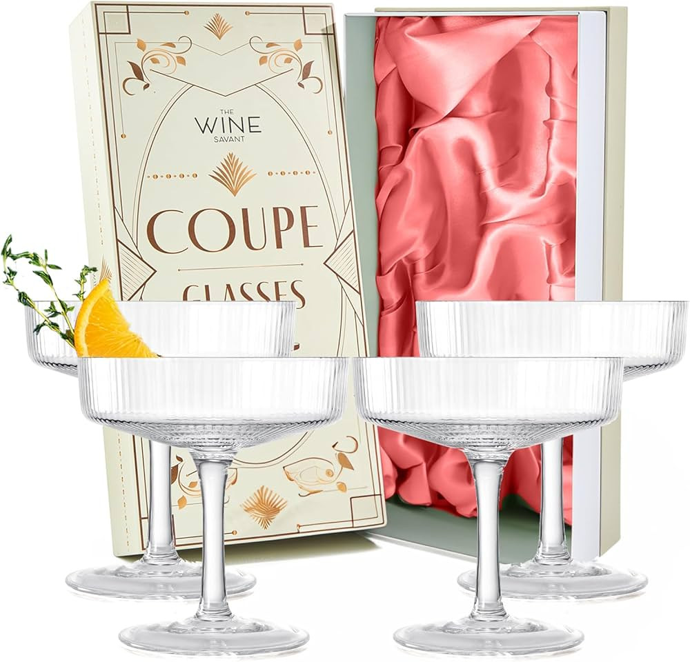 Vintage Art Deco Coupe Glasses Ribbed Coupe Glasses 7 oz | Set of 4 | Crystal Champagne, Martini,... | Amazon (US)